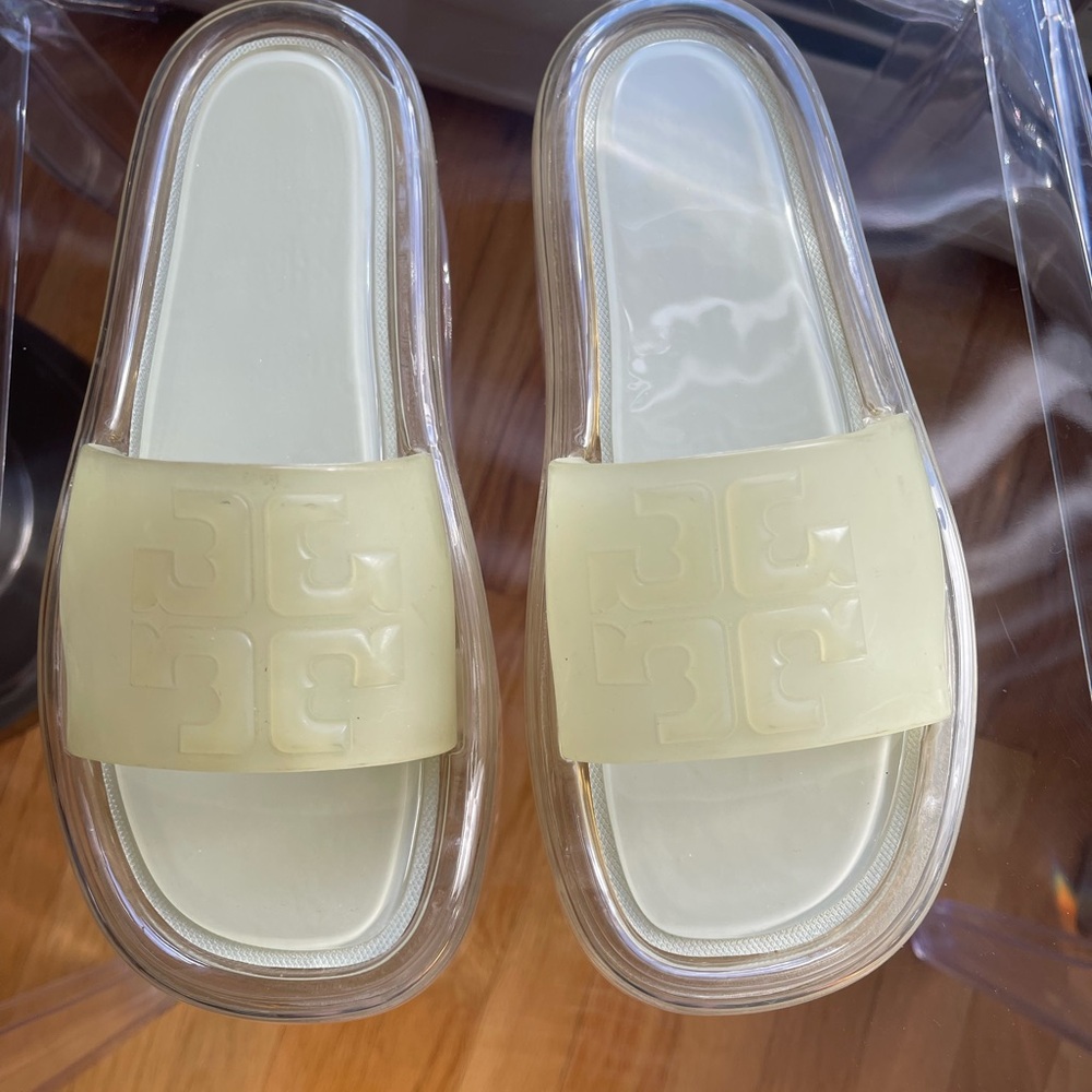 Tory Burch Clear and Cream Slides
